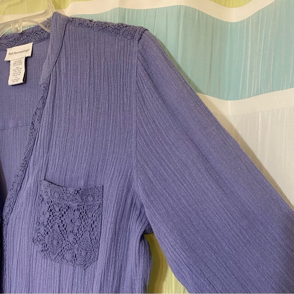 Soft Surrounding Crepe Gauzy Cotton Blouse Periwinkle Blue Sz Small Petite - Picture 4 of 9